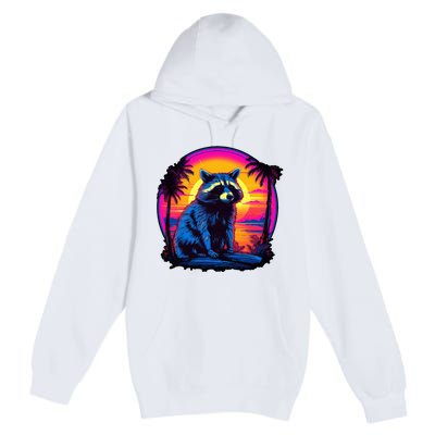 Vintage Retrowave Synthwave 80s Vaporwave Raccoon Premium Pullover Hoodie