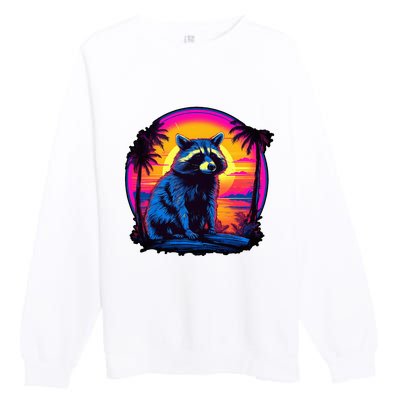 Vintage Retrowave Synthwave 80s Vaporwave Raccoon Premium Crewneck Sweatshirt