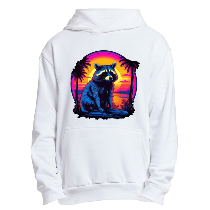 Vintage Retrowave Synthwave 80s Vaporwave Raccoon Urban Pullover Hoodie