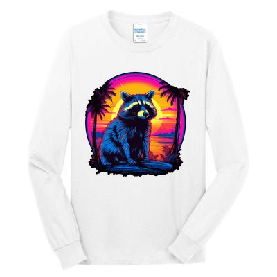 Vintage Retrowave Synthwave 80s Vaporwave Raccoon Tall Long Sleeve T-Shirt