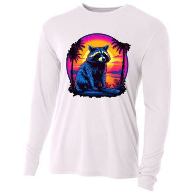 Vintage Retrowave Synthwave 80s Vaporwave Raccoon Cooling Performance Long Sleeve Crew