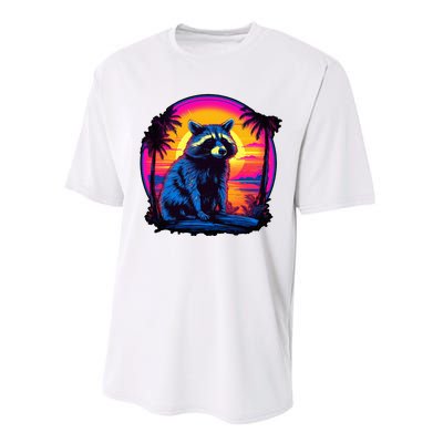 Vintage Retrowave Synthwave 80s Vaporwave Raccoon Performance Sprint T-Shirt