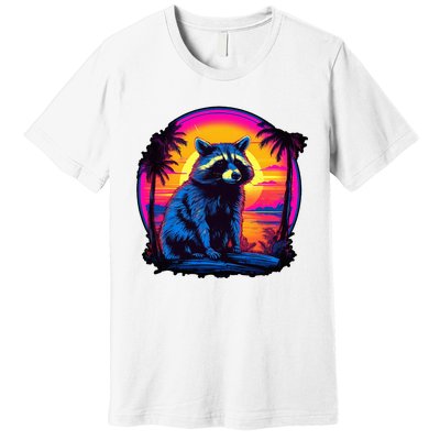 Vintage Retrowave Synthwave 80s Vaporwave Raccoon Premium T-Shirt