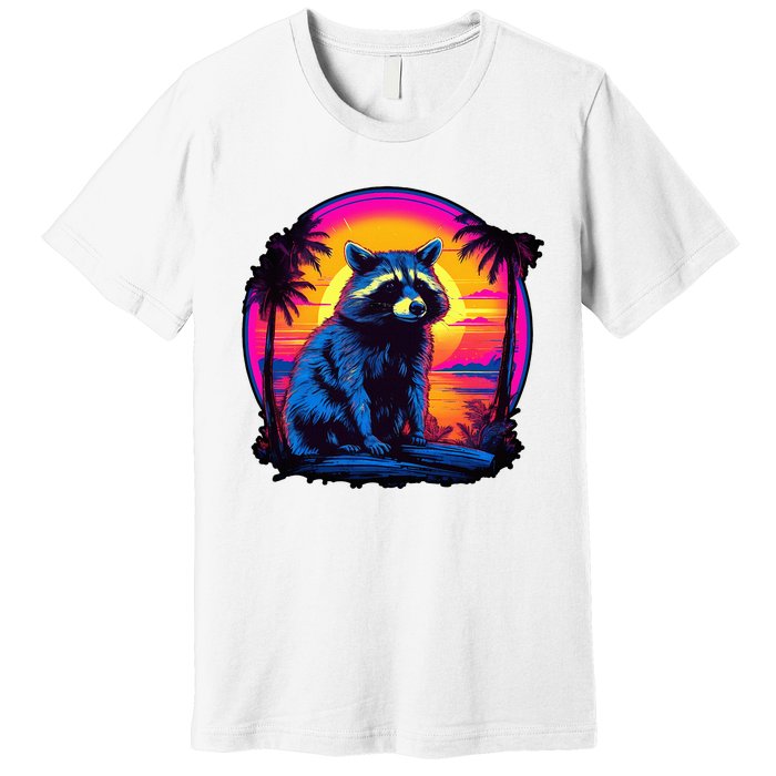 Vintage Retrowave Synthwave 80s Vaporwave Raccoon Premium T-Shirt