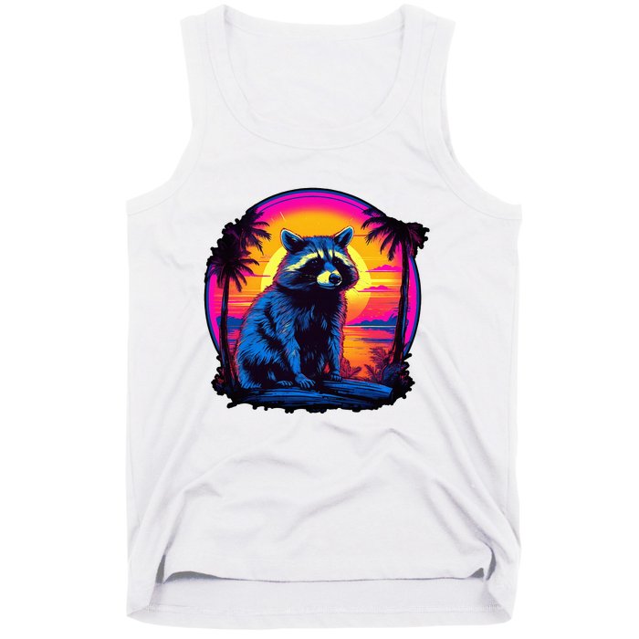 Vintage Retrowave Synthwave 80s Vaporwave Raccoon Tank Top