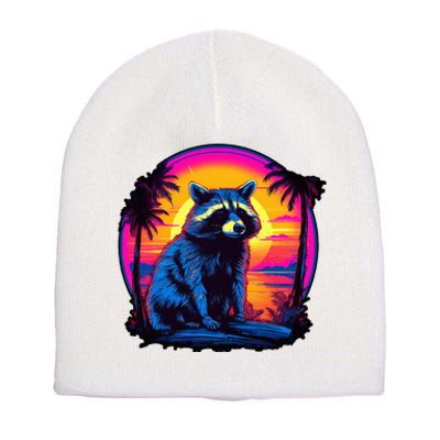 Vintage Retrowave Synthwave 80s Vaporwave Raccoon Short Acrylic Beanie