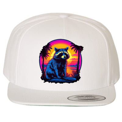 Vintage Retrowave Synthwave 80s Vaporwave Raccoon Wool Snapback Cap