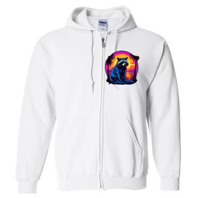 Vintage Retrowave Synthwave 80s Vaporwave Raccoon Full Zip Hoodie