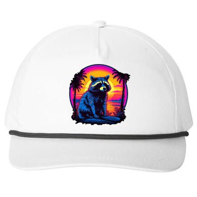 Vintage Retrowave Synthwave 80s Vaporwave Raccoon Snapback Five-Panel Rope Hat