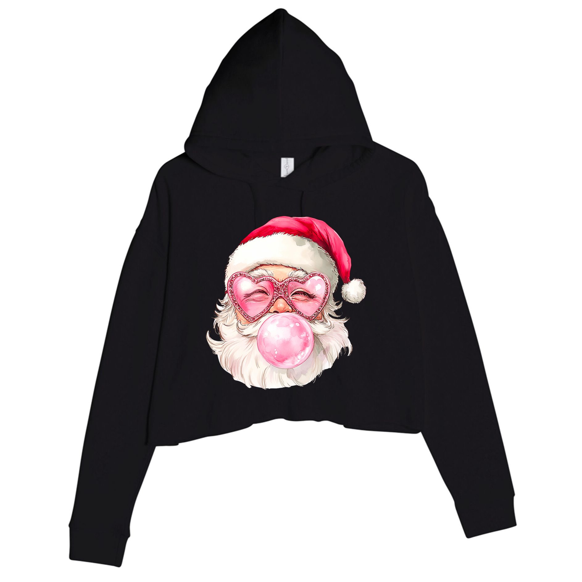 Vintage Retro Santa Christmas Bubble Gum Crop Fleece Hoodie