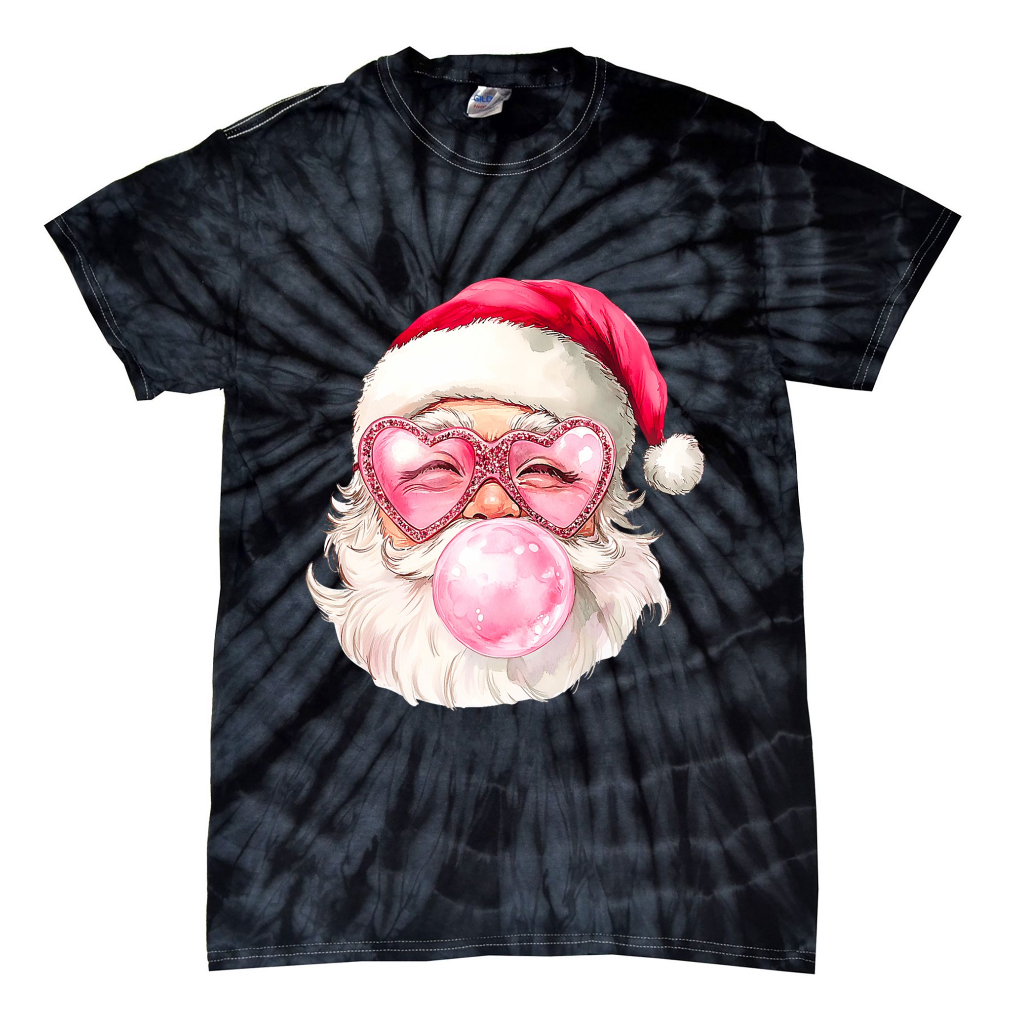 Vintage Retro Santa Christmas Bubble Gum Tie-Dye T-Shirt