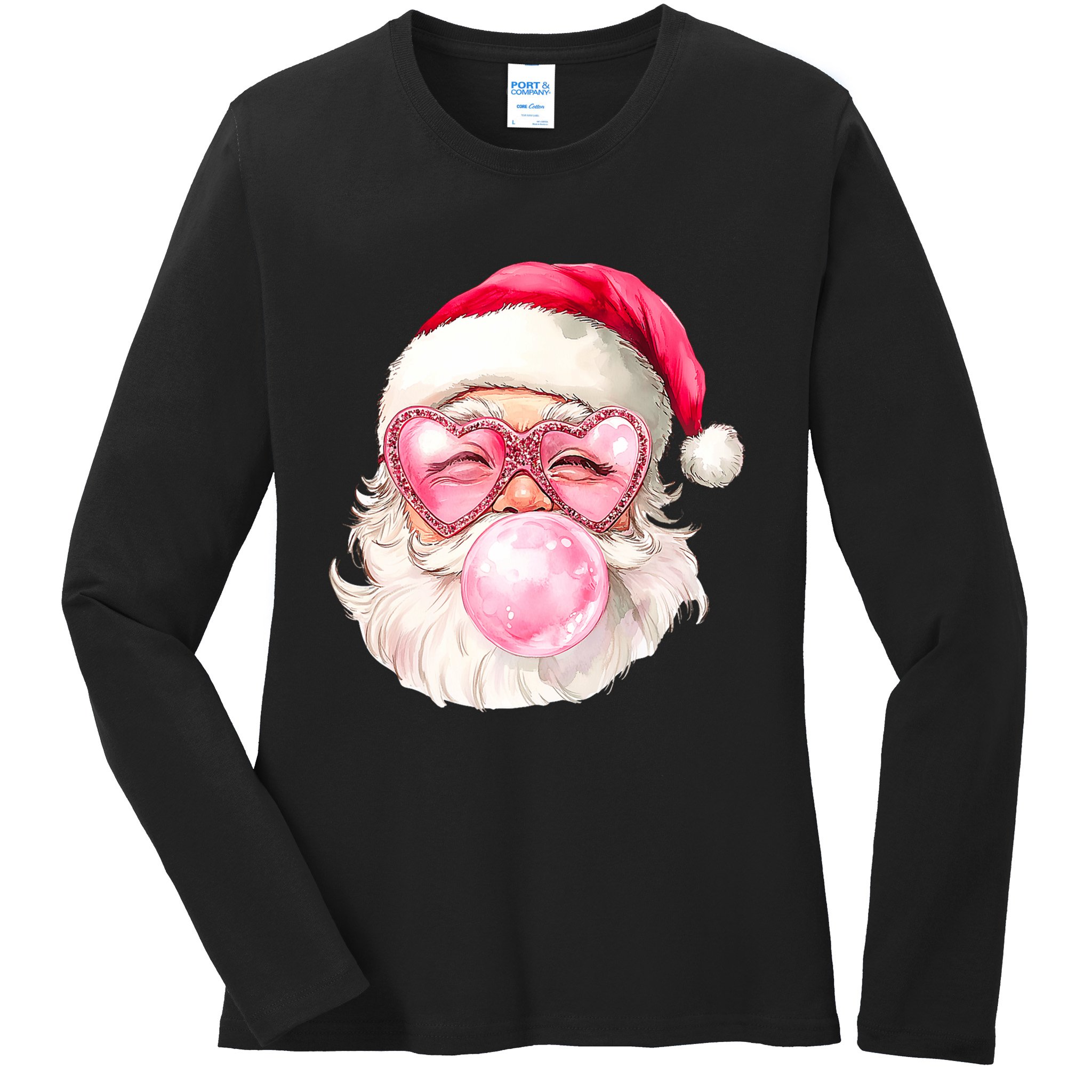 Vintage Retro Santa Christmas Bubble Gum Ladies Long Sleeve Shirt