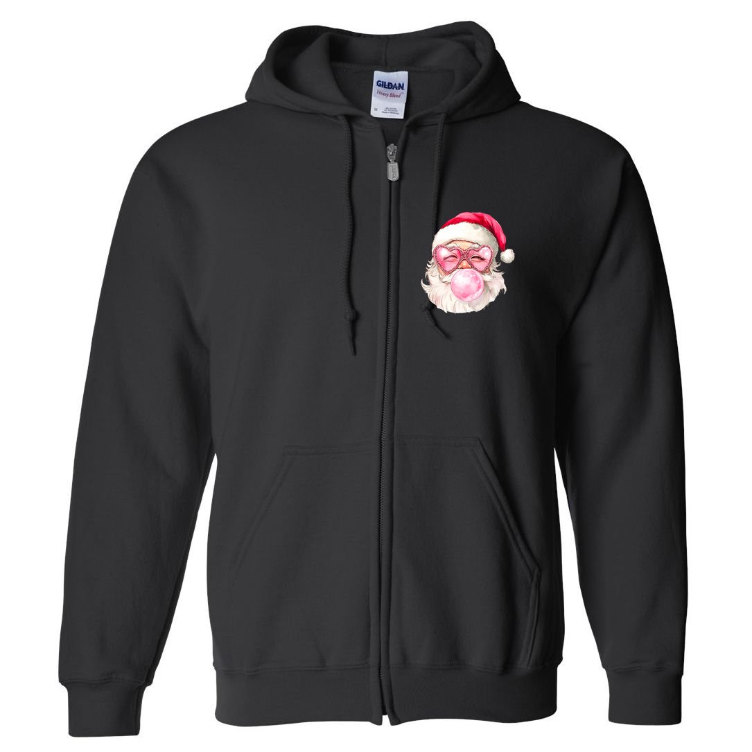 Vintage Retro Santa Christmas Bubble Gum Full Zip Hoodie
