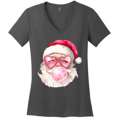 Vintage Retro Santa Christmas Bubble Gum Women's V-Neck T-Shirt