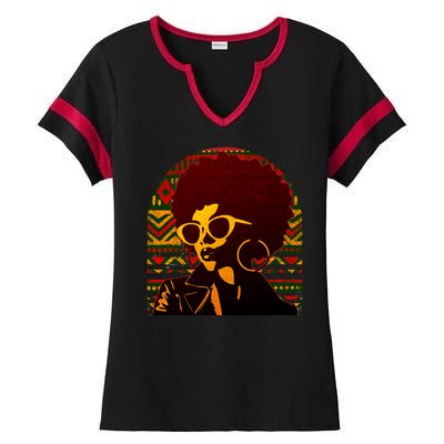 Vintage Retro Stylish Black African American Woman With Afro Ladies Halftime Notch Neck Tee