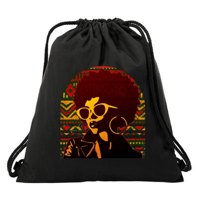 Vintage Retro Stylish Black African American Woman With Afro Drawstring Bag