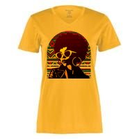 Vintage Retro Stylish Black African American Woman With Afro Women's Momentum V-Neck T-Shirt