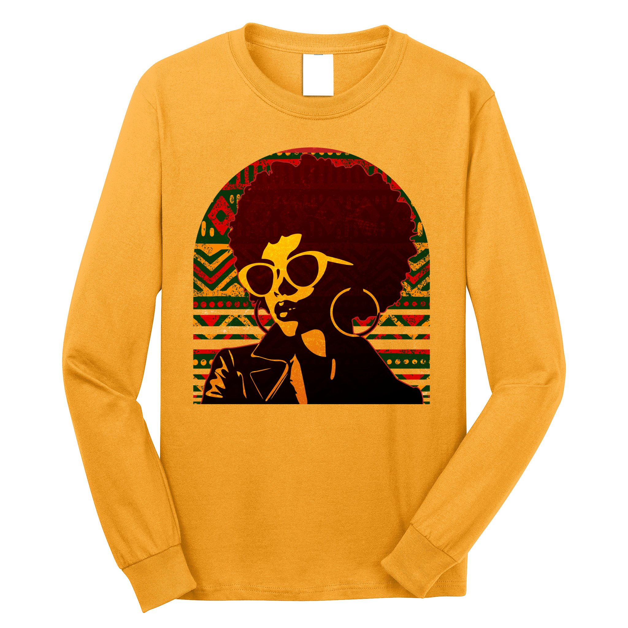 Vintage Retro Stylish Black African American Woman With Afro Long Sleeve Shirt
