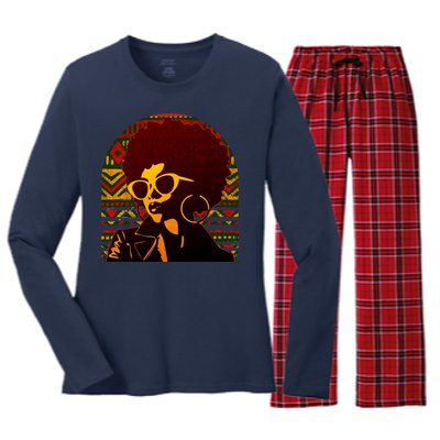 Vintage Retro Stylish Black African American Woman With Afro Women's Long Sleeve Flannel Pajama Set 