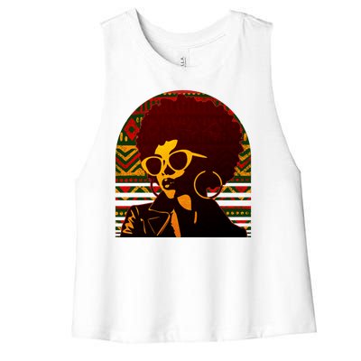 Vintage Retro Stylish Black African American Woman With Afro Women's Racerback Cropped Tank