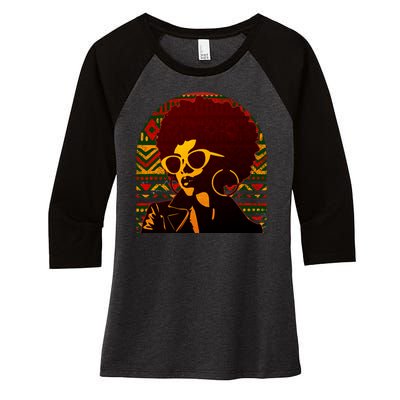 Vintage Retro Stylish Black African American Woman With Afro Women's Tri-Blend 3/4-Sleeve Raglan Shirt