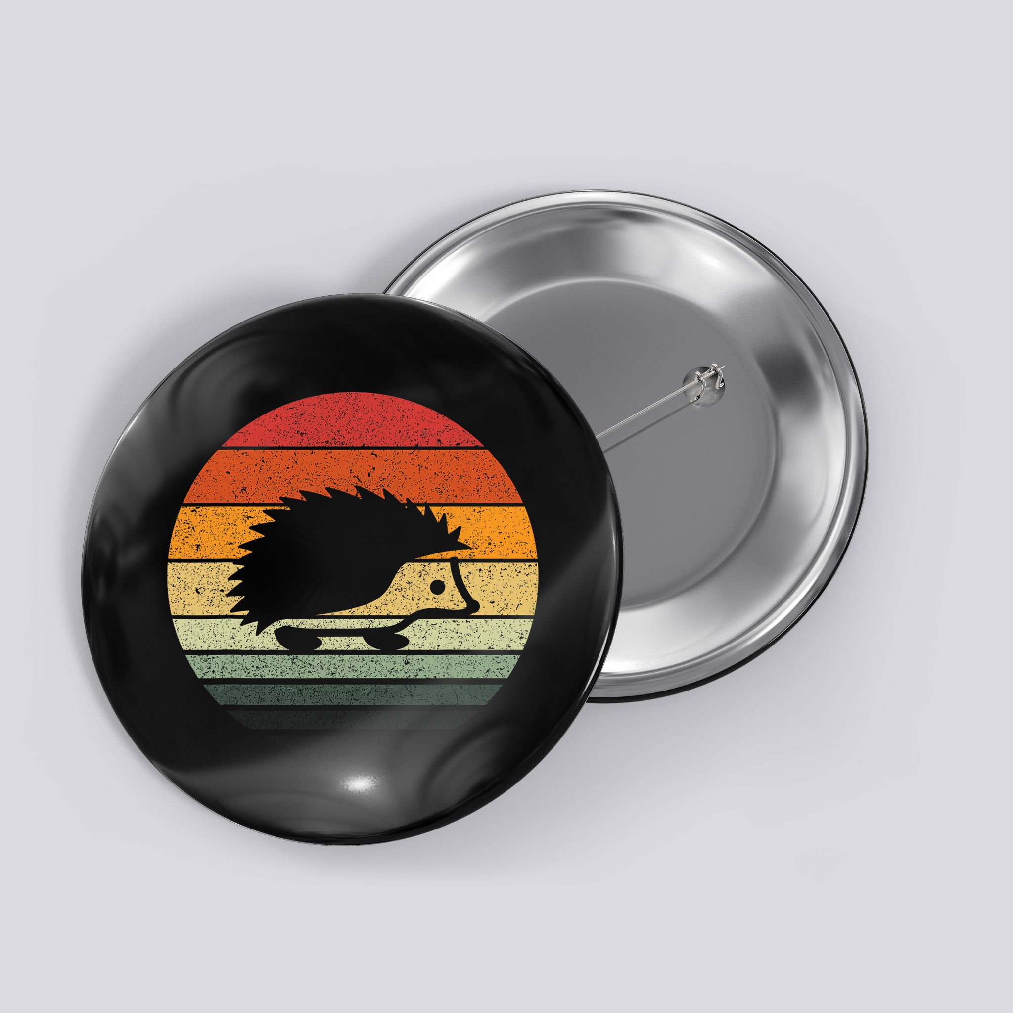Vintage Retro Sunset Hedgehog Button