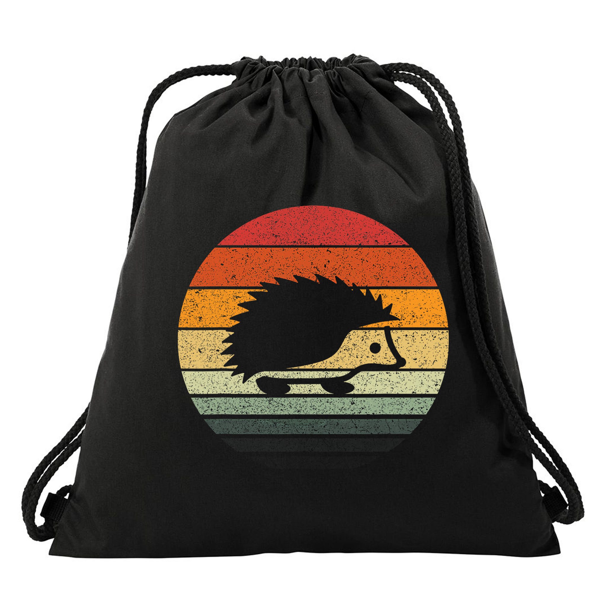 Vintage Retro Sunset Hedgehog Drawstring Bag