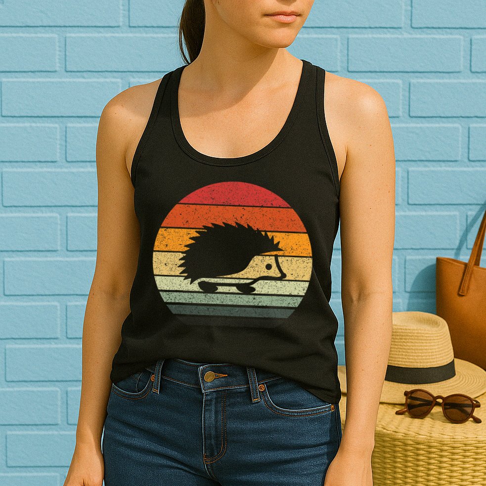 Vintage Retro Sunset Hedgehog Womens Tank Top