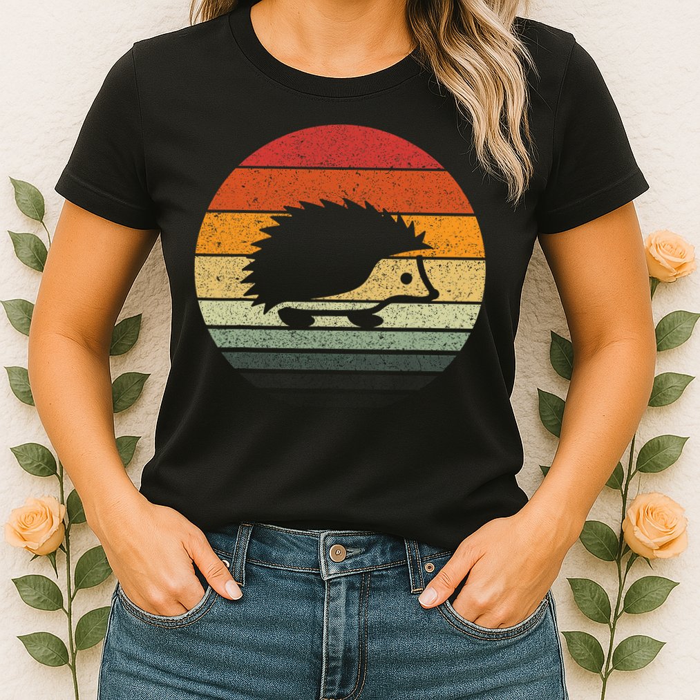 Vintage Retro Sunset Hedgehog Womens T-Shirt