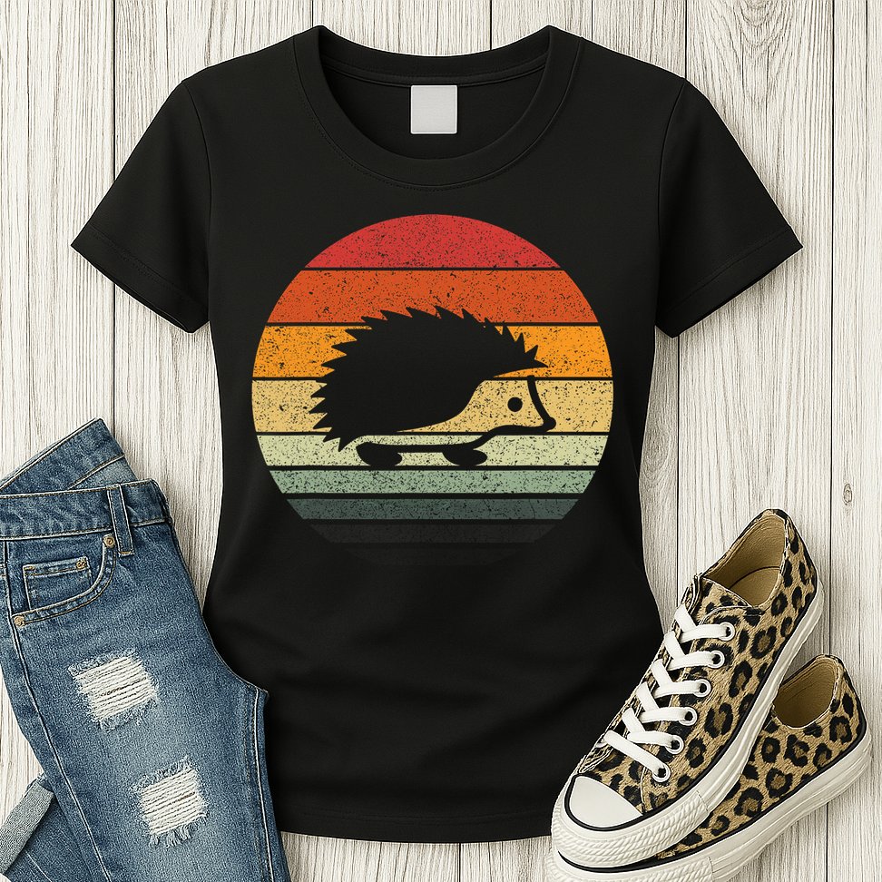 Vintage Retro Sunset Hedgehog Womens T-Shirt