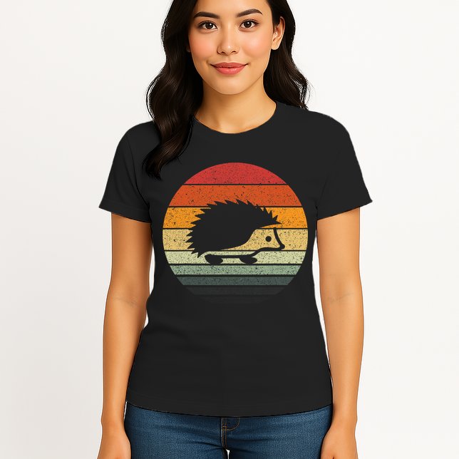 Vintage Retro Sunset Hedgehog Womens T-Shirt