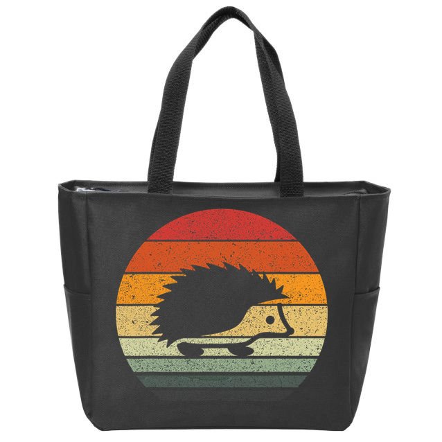 Vintage Retro Sunset Hedgehog Zip Tote Bag