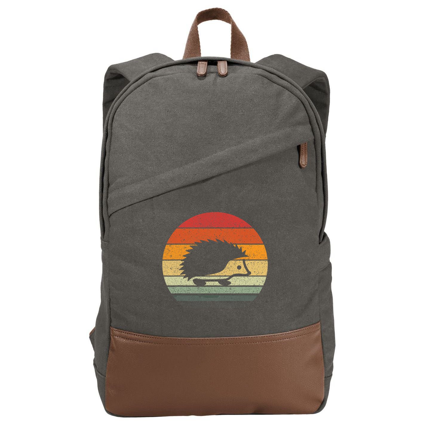 Vintage Retro Sunset Hedgehog Cotton Canvas Backpack