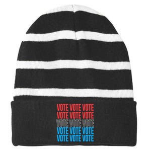 Vote Retro Style Vote 2024 Election Striped Beanie with Solid Band