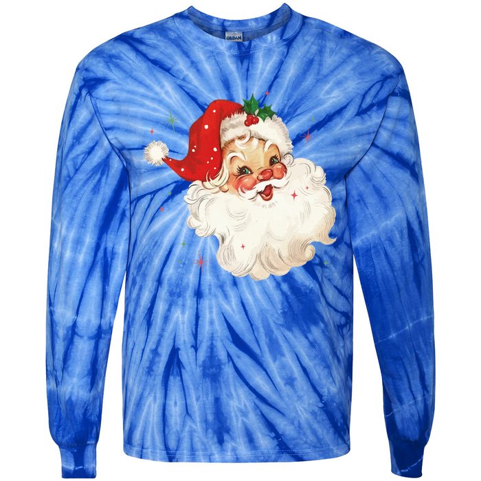 Vintage Retro Santa Christmas Gift Tie-Dye Long Sleeve Shirt