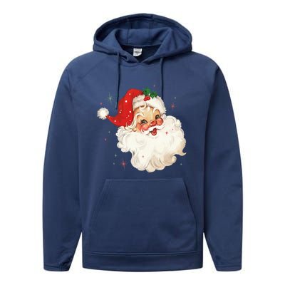 Vintage Retro Santa Christmas Gift Performance Fleece Hoodie