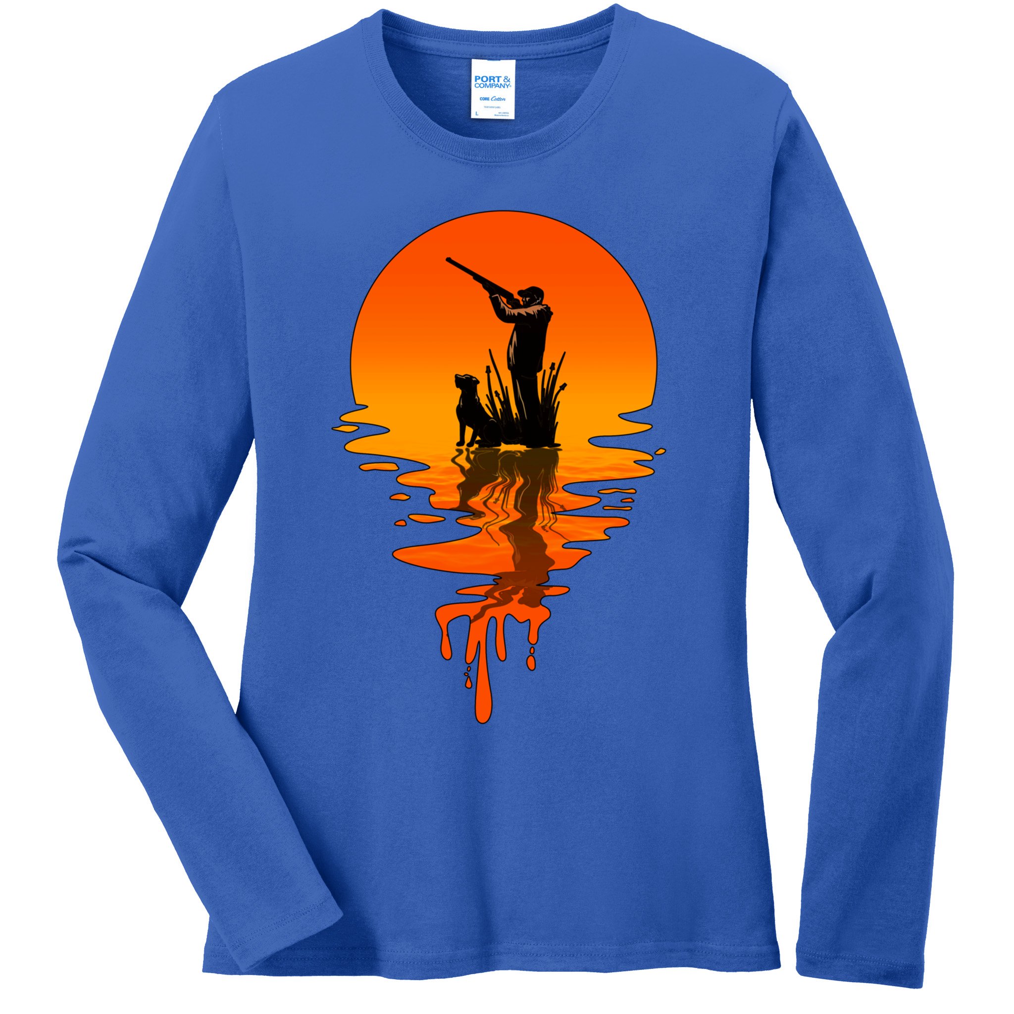Vintage Retro Style Duck Hunting Gift Ladies Long Sleeve Shirt
