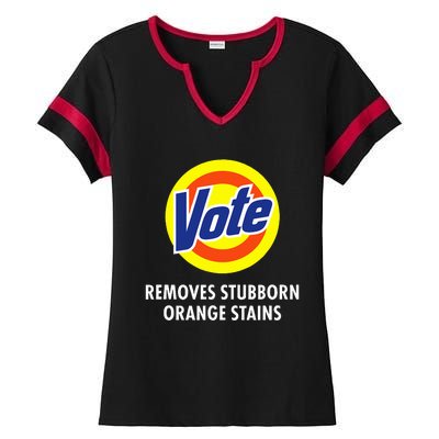 Vote Removes Stubborn Orange Stains Funny Anti Trump Ladies Halftime Notch Neck Tee