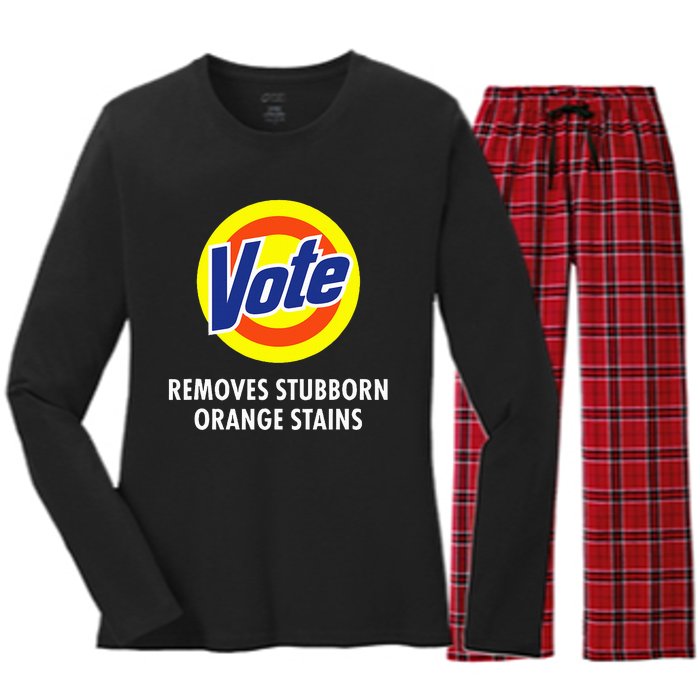 Vote Removes Stubborn Orange Stains Funny Anti Trump Women's Long Sleeve Flannel Pajama Set 