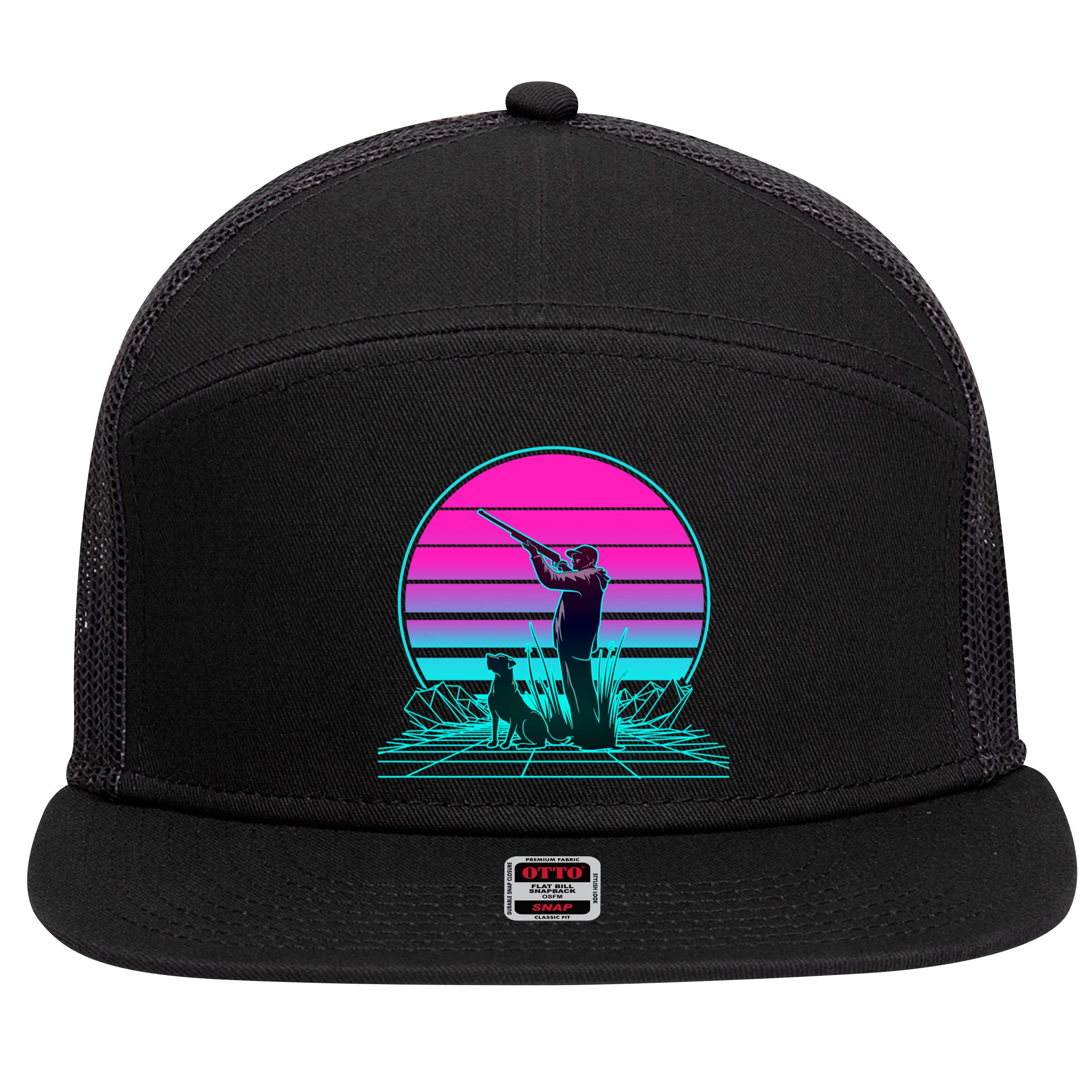 Vintage Retro Sunset Duck Hunting Cool Gift 7 Panel Mesh Trucker Snapback Hat