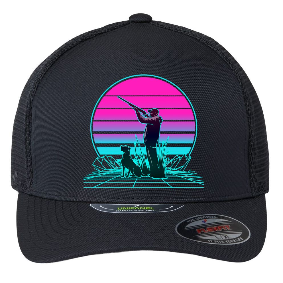 Vintage Retro Sunset Duck Hunting Cool Gift Flexfit Unipanel Trucker Cap
