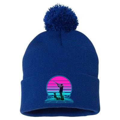 Vintage Retro Sunset Duck Hunting Cool Gift Pom Pom 12in Knit Beanie