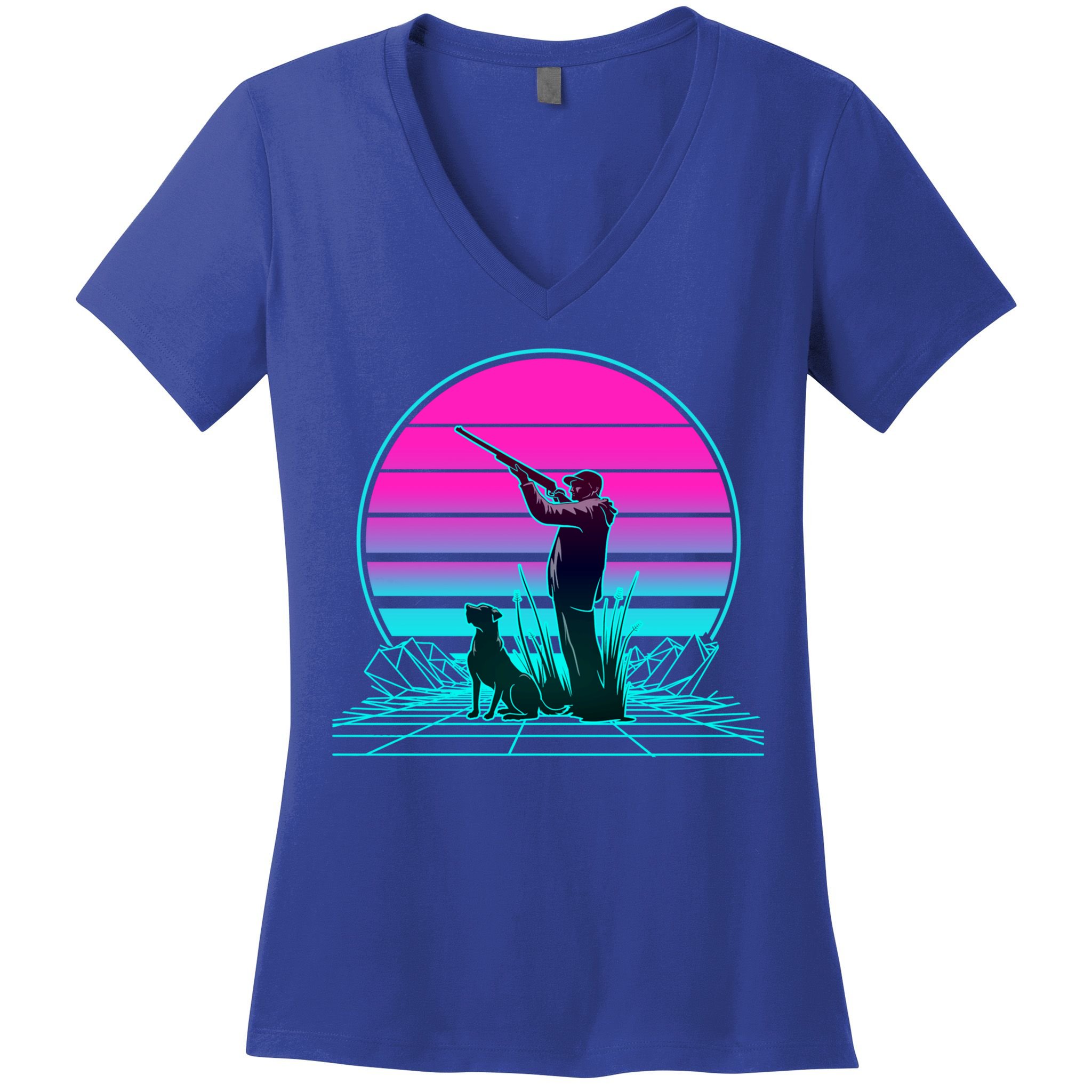 Vintage Retro Sunset Duck Hunting Cool Gift Women's V-Neck T-Shirt