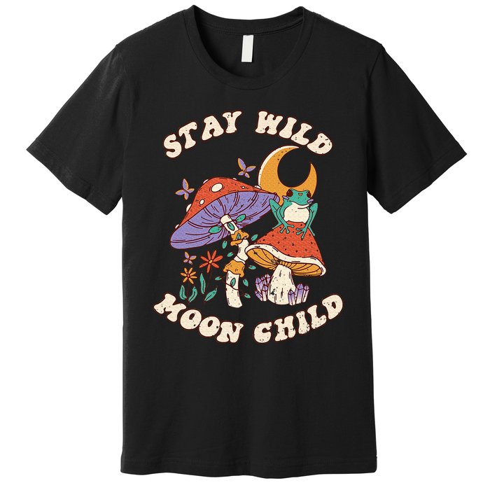 Vintage Retro Stay Wild Moon Child Frog Mushroom Hippie Premium T-Shirt