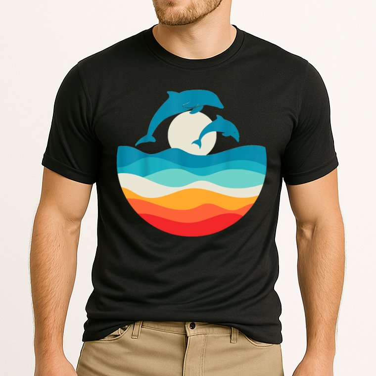 Vintage Retro Summer Time Beach Dolphin Performance Shirt