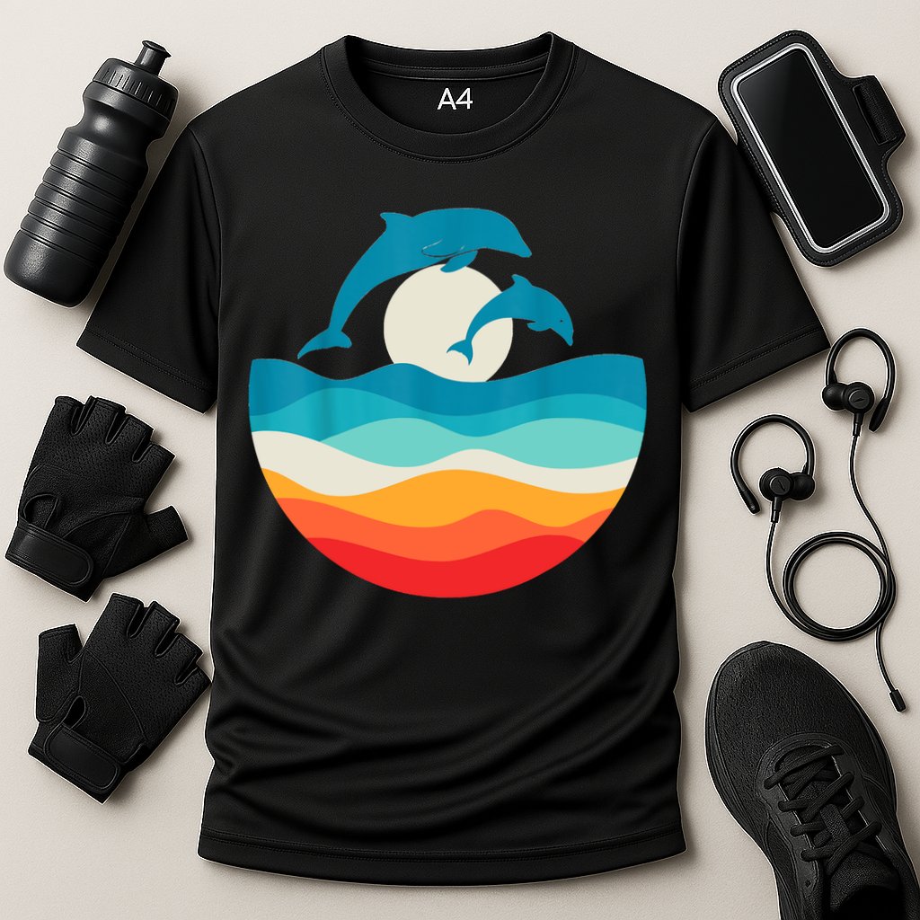 Vintage Retro Summer Time Beach Dolphin Performance Shirt