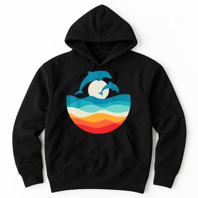 Vintage Retro Summer Time Beach Dolphin Hoodie