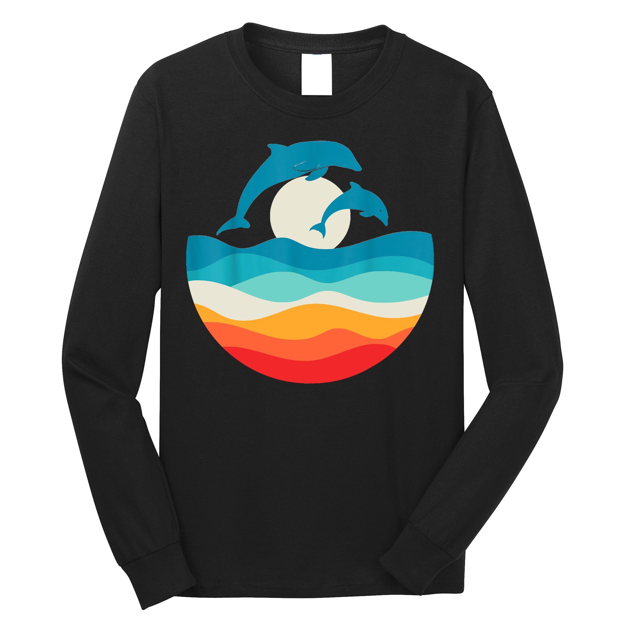 Vintage Retro Summer Time Beach Dolphin Long Sleeve Shirt