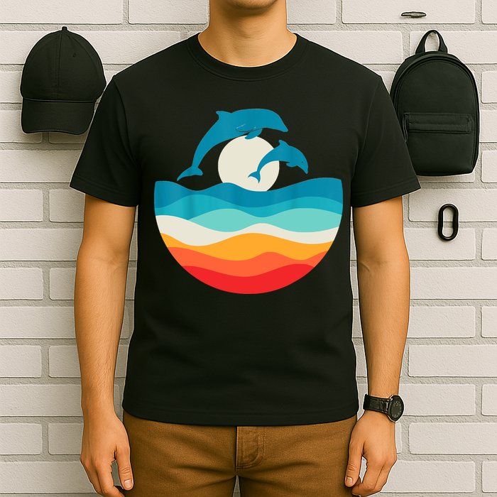 Vintage Retro Summer Time Beach Dolphin T-Shirt