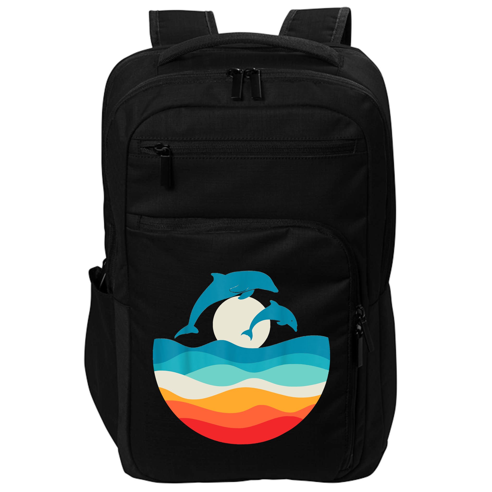 Vintage Retro Summer Time Beach Dolphin Impact Tech Backpack